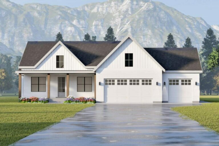 7-Bedroom 1-Story Modern Farmhouse With Vaulted Deck and Home Office (Floor Plan)