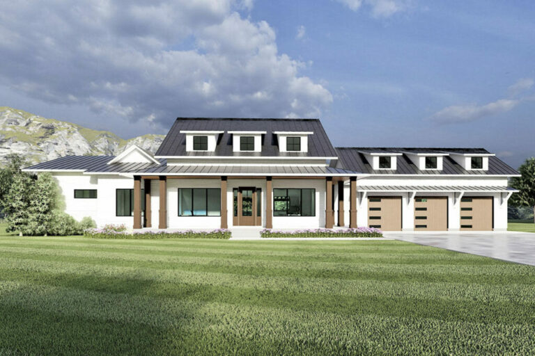 6-Bedroom Single-Story Modern Farmhouse Rambler House with Optional Basement Expansion (Floor Plan)