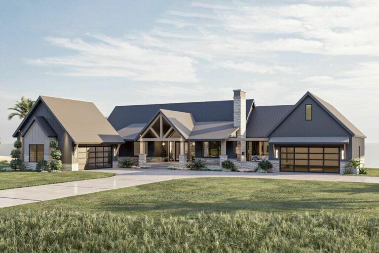 Lake-Front 4-Bedroom 1-Story New American Style Home With Separate In-Law Suite (Floor Plan)