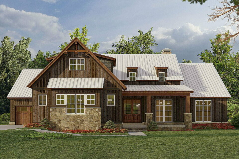 Rustic 4-Bedroom Single-Story Modern Farmhouse with Vaulted Great Room (Floor Plan) - OneHappyLemon