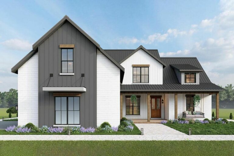 2-Story 4-Bedroom New American Farmhouse with Vaulted Open Floor Plan and a Quiet Home Office (Floor Plan)