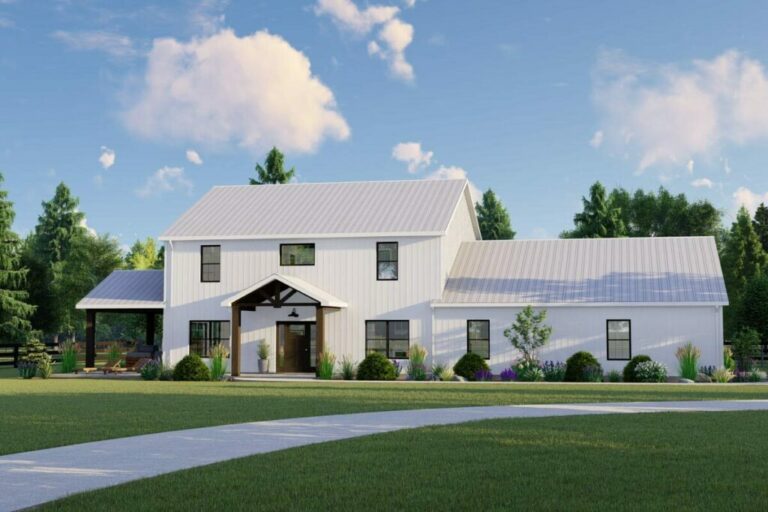 6-Bedroom Dual-Story Country Craftsman Barn House With Wrap-Around Porch (Floor Plan)