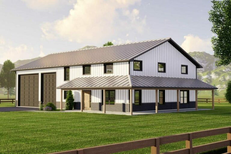 3-Bedroom Two-Story Barndominium Home with Office and Oversized Garage Doors (Floor Plan)