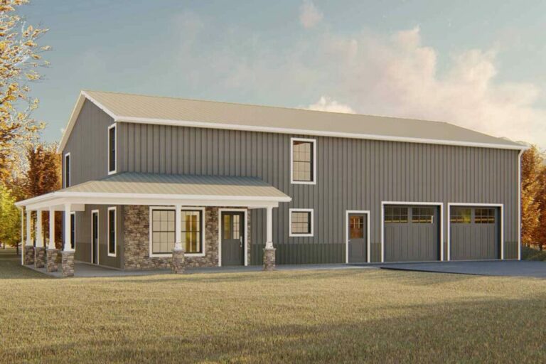 2-Story 4-Bedroom Barndominium House with Front Wrapping Porch (Floor Plan)
