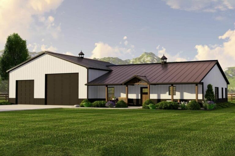 1-Story 2-Bedroom Barndominium House With Oversized Garage / Workshop (Floor Plan)