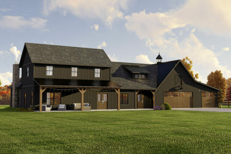 Rustic 3-Bedroom 2-Story Barndominium Farmhouse with Barn-Style Garage (Floor Plan)
