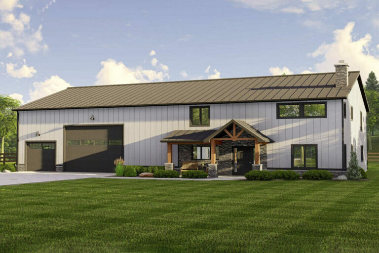 4-Bedroom Two-Story Barndominium House with Front-Entry Garage and 2-Story Great Room (Floor Plan)