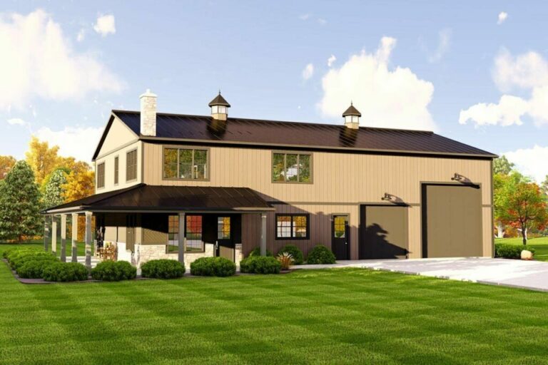 3-Bedroom 2-Story Barndominium House with Wraparound Porch (Floor Plan)