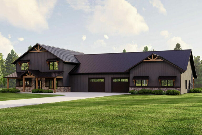 Multi-Generational 4-Bedroom 2-Story Barndo-Style House with Massive Garage Shop (Floor Plan)