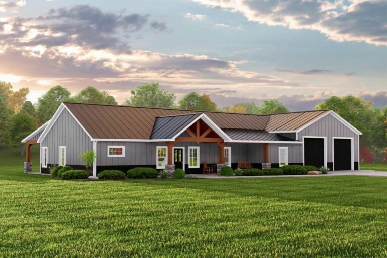 3-Bedroom Single-Story Barndominium Style House with Extra-Deep 2-Car Garage (Floor Plan)