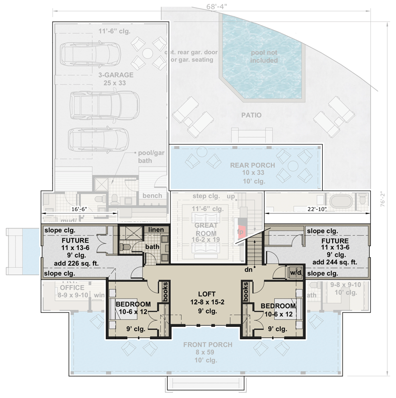 6-Bedroom 2-Story Modern Farmhouse Floor Plan Layout