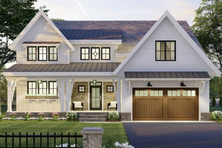 Modern 4-Bedroom 2-Story Farmhouse with Two Level Kitchen Island and Laundry On Both Floors (Floor Plan)