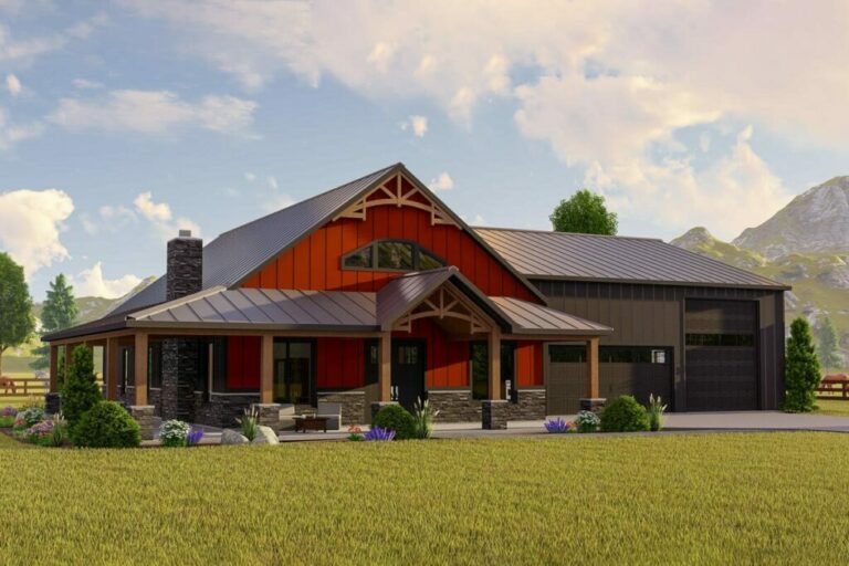 3-Bedroom 1-Story Farmhouse-Inspired Barndominium Home with Wraparound Porch (Floor Plan)