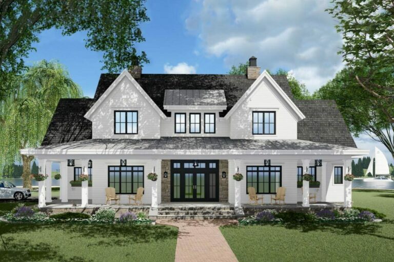 Modern 2-Story 5-Bedroom Farmhouse with French Door Greeting (Floor Plan)