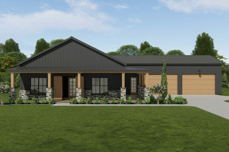 3-Bedroom Single-Story Barndominium House with 4-Car Garage (Floor Plan)
