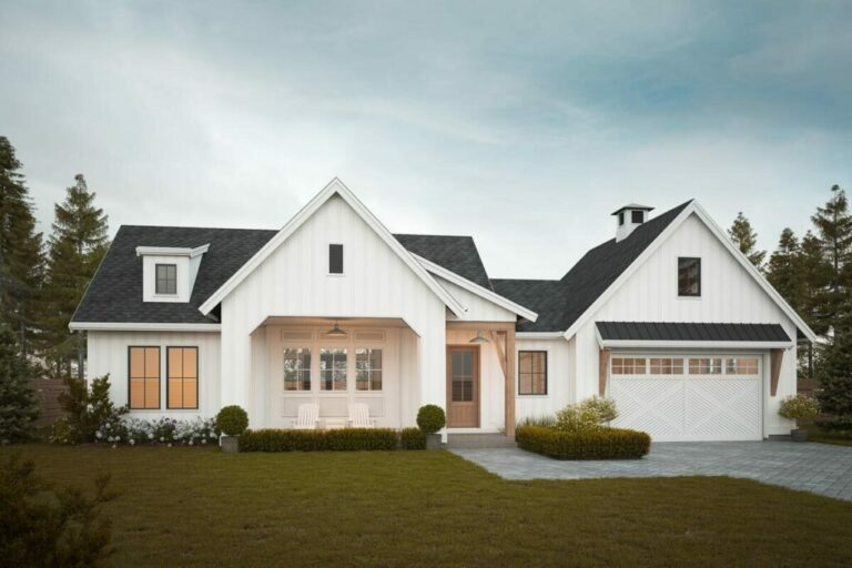 1-Story 3-Bedroom Modern Farmhouse with Dual Deck Outdoor Space and Vaulted Interior (Floor Plan)