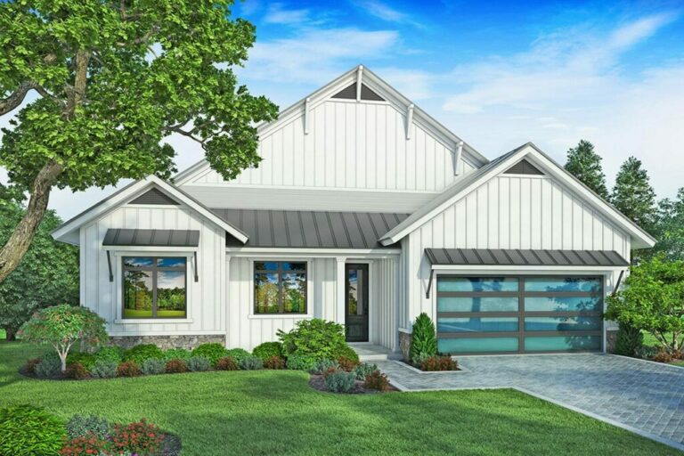 4-Bedroom 1-Story Modern Farmhouse With Covered Lanai in Back (Floor Plan)