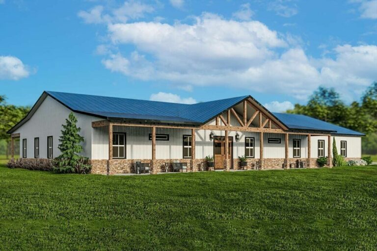 5-Bedroom One-Story Barndominium-Style Home With Expansive Porches (Floor Plan)