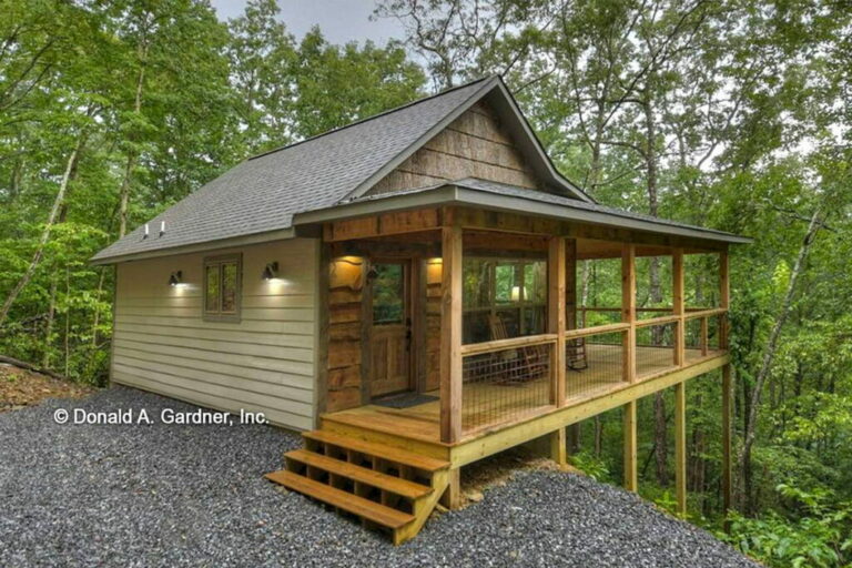 Tiny 1-Bedroom 1-Story Rustic Cabin with Wraparound Porch (Floor Plan)