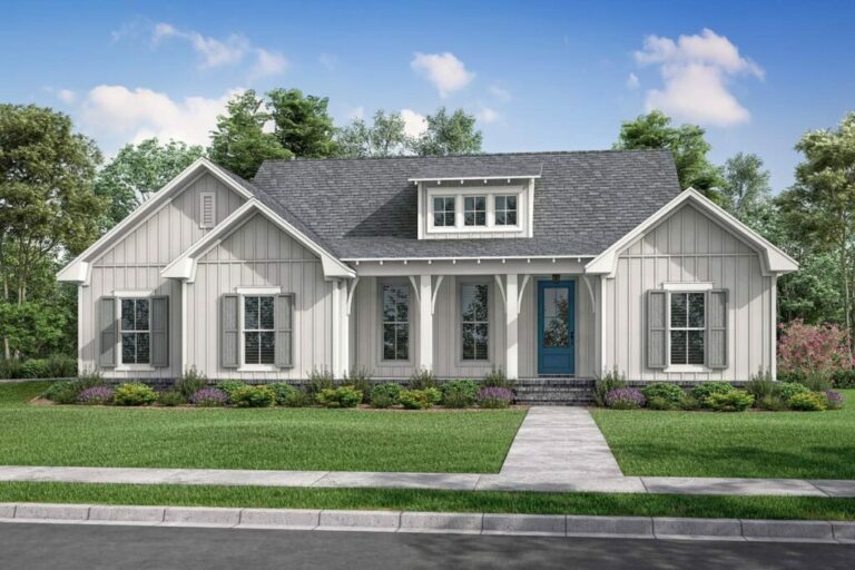 New American 3-Bedroom 1-Story Country Home with Spacious Porches (Floor Plan)