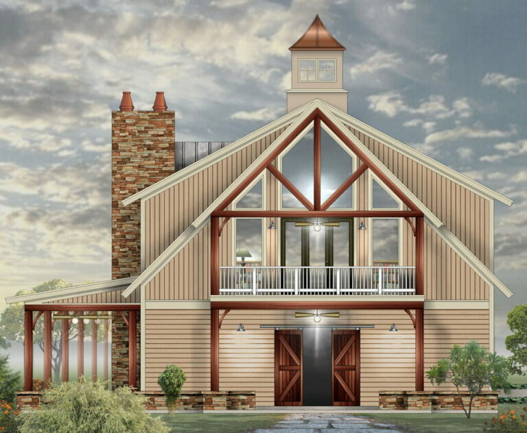 2-Bedroom Dual-Story Barndominium House with 4-Car Garage and Safe Room Wine Cellar (Floor Plan)