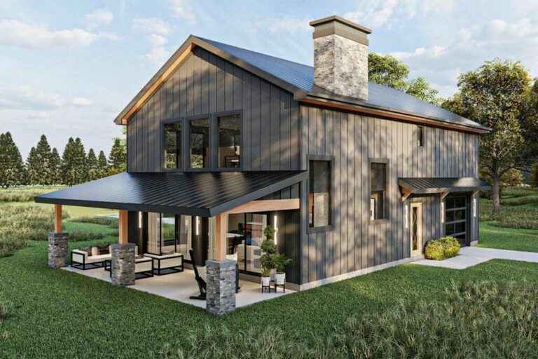 2-Story 2-Bedroom Barndominium House with Drive-thru Garage (Floor Plan)