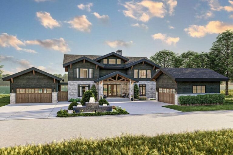 4-Bedroom 2-Story Rustic Craftsman Home With Double Garages (Floor Plan)