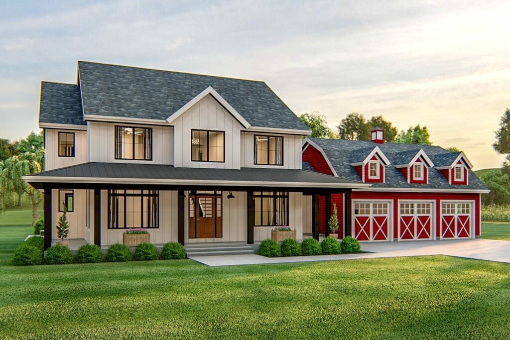 Barn Style 2-Story 4-Bedroom Modern Farmhouse with Front-Loading Barn ...