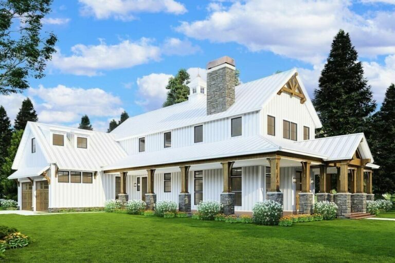 2-Story 3-Bedroom Rustic Home with Wraparound Porch and 2-Story Great Room with Loft Overlook (Floor Plan)