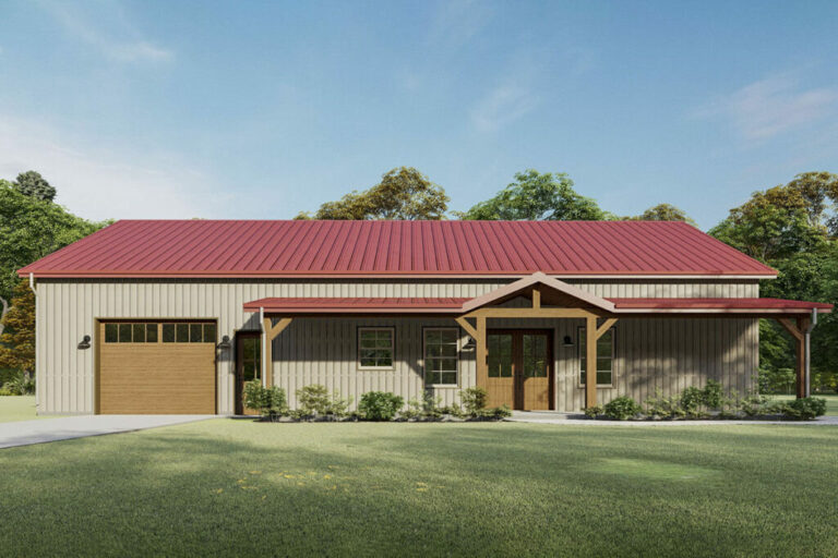 3-Bedroom 1-Story Barndominium House With Drive-Through Garage (Floor Plan)