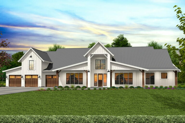 6-Bedroom Single-Story Barn Style Modern House with Indoor Outdoor Living (Floor Plan)