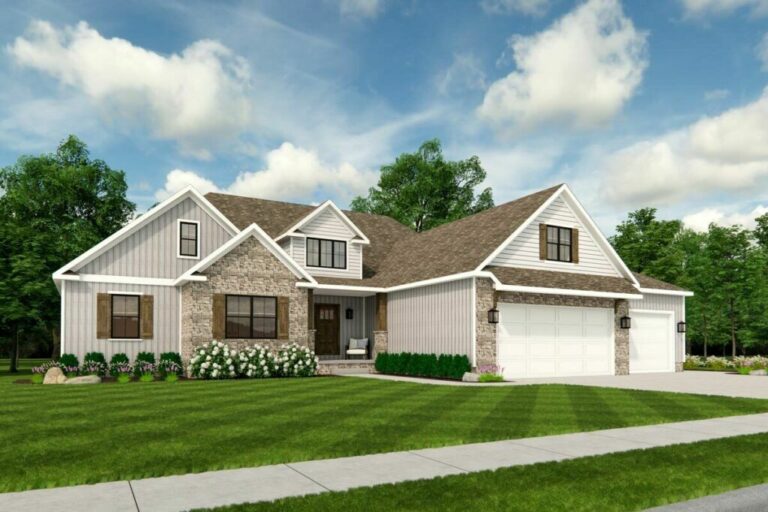 4-Bedroom Single-Story Craftsman Ranch Home with Bonus Room over Garage (Floor Plan)