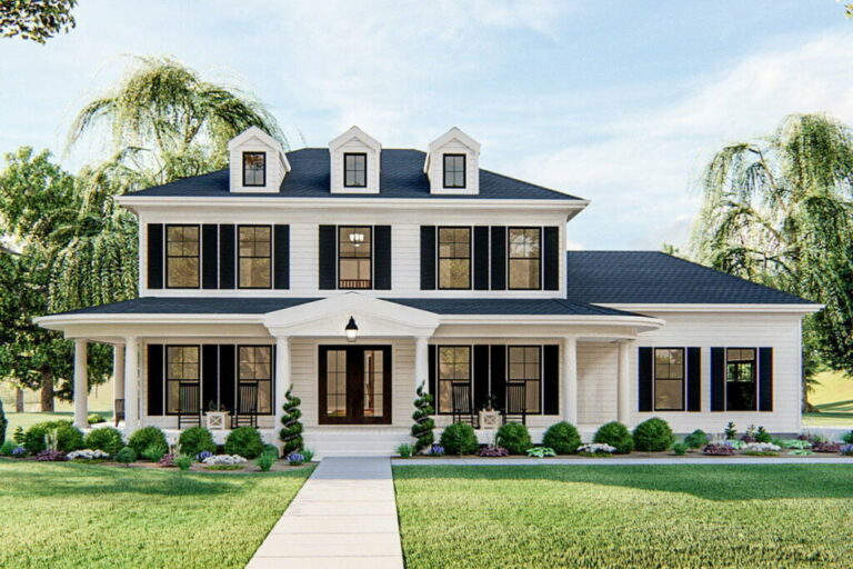3-Bedroom 2-Story Southern Colonial House with Cozy Fireplace (Floor Plan)