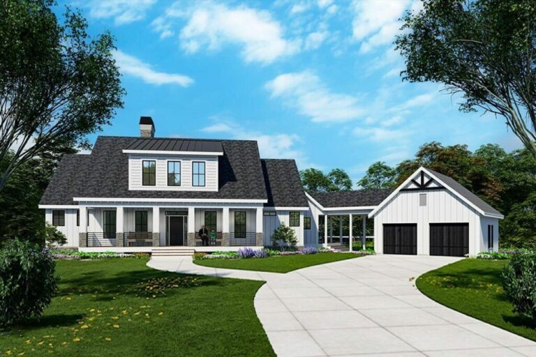 Spacious 5-Bedroom Dual-Story Farmhouse with Open Breezeway and 2-Car Garage (Floor Plan)