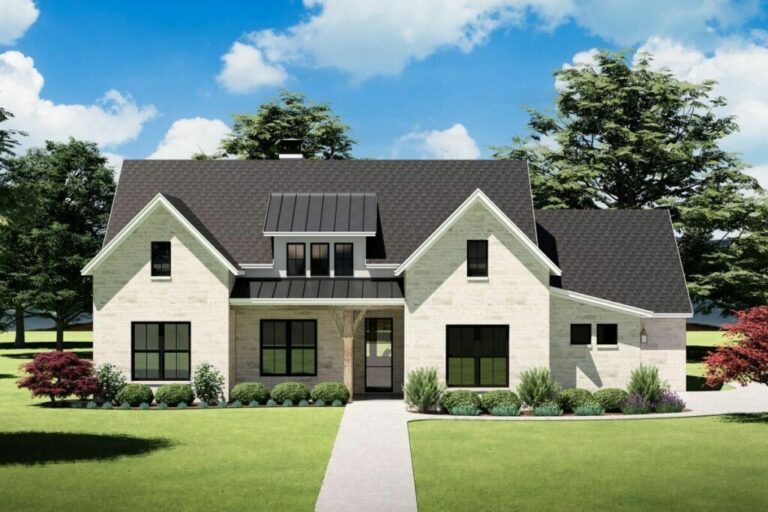Exclusive Single-Story 4-Bedroom Farmhouse with Split-Bed Layout and Laundry Access from Primary Suite (Floor Plan)