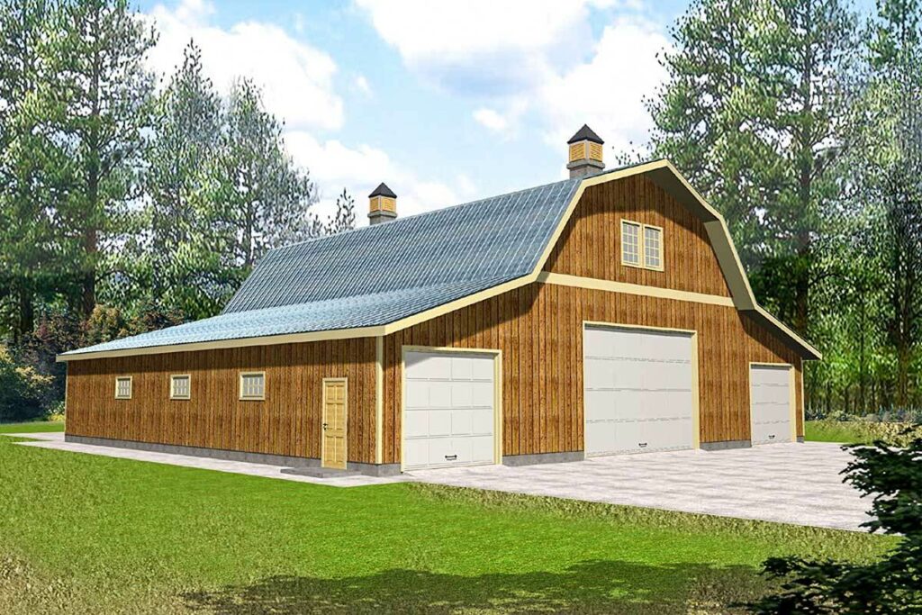 2-Car 1-Story Barn-Style Garage with Drive-Through Bays and Dual Workshops (Floor Plan)