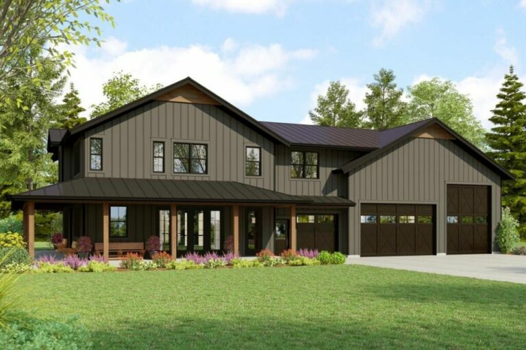 2-Story 3-Bedroom Barndominium Style House with Massive RV and Drive Through Garage (Floor Plan)