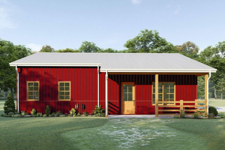 Single-Story 2-Bedroom Rustic Barndominium House with Open-Concept Living (Floor Plan)
