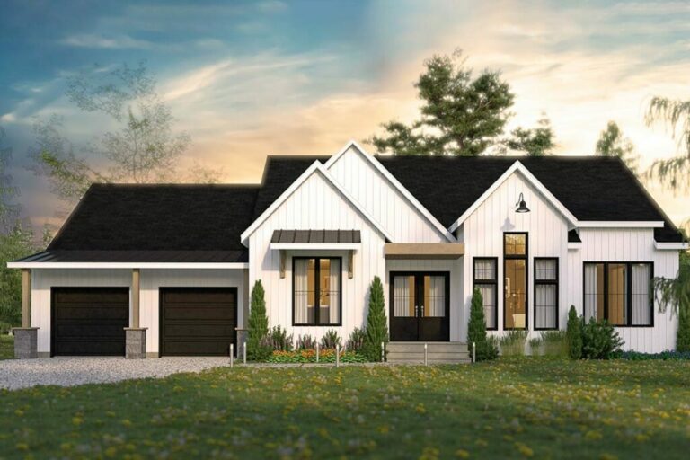 Single-Story 3-Bedroom Modern Farmhouse With Private Covered Porch (Floor Plan)