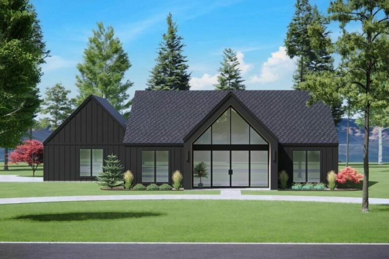 3-Bedroom 1-Story Scandinavian Farmhouse with Two-Story Gabled Windows (Floor Plan)