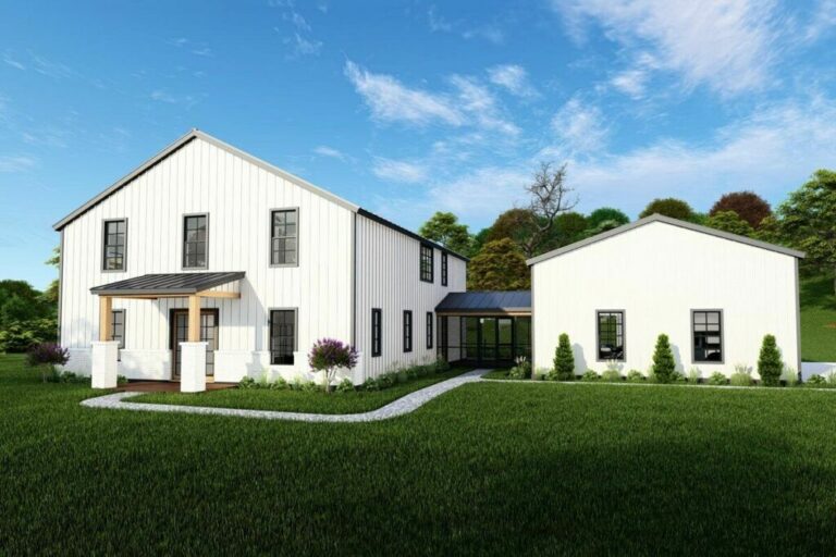 4-Bedroom Dual-Story Contemporary Rustic Barn House with Vaulted Living / Dining Area and Loft (Floor Plan)