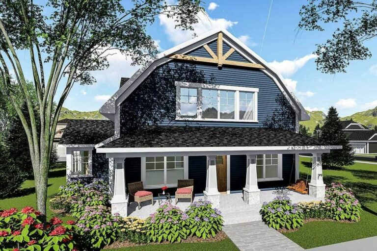 Barn Style 3-Bedroom Dual-Story Gambrel Ranch House With Sunroom (Floor Plan)