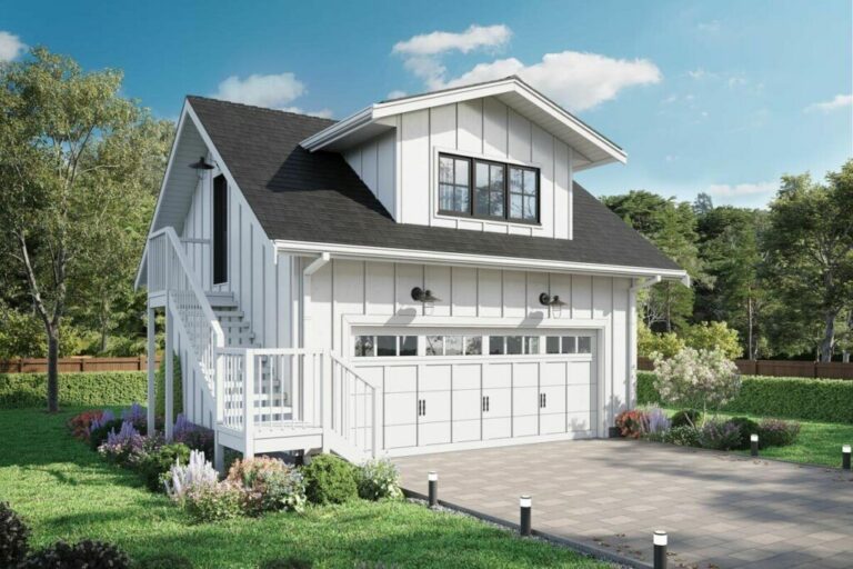 1-Bedroom 2-Story Modern Farmhouse Studio Garage Apartment with 2-Car Garage (Floor Plan)