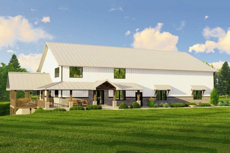 3-Bedroom 2-Story Barndominium House with Home Office, Oversized Side Entry Garage and Shop (Floor Plan)