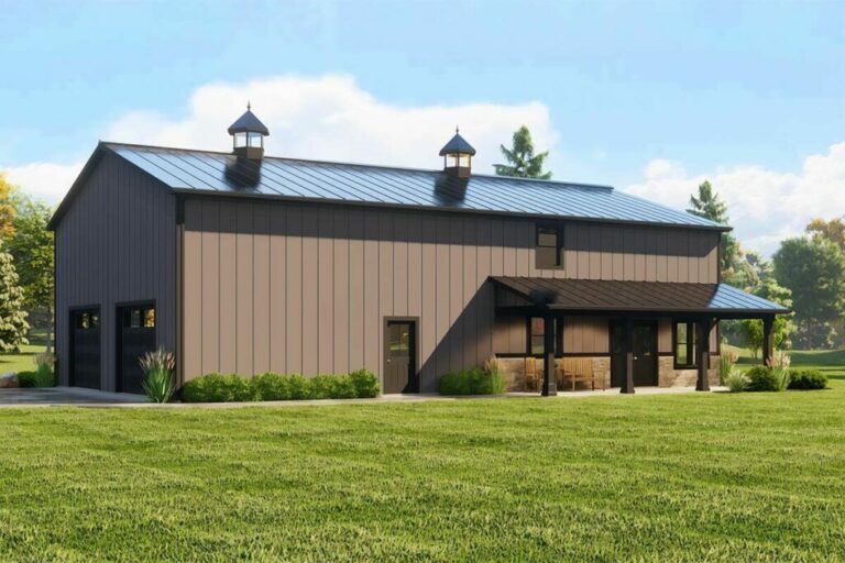 3-Bedroom Dual-Story Barndominium House with Spacious Garage (Floor Plan)