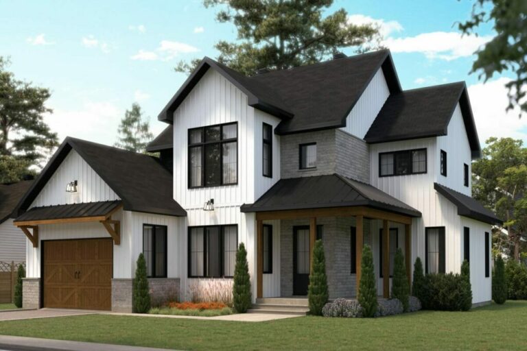 3-Bedroom Dual-Story Modern Farmhouse With Home Office and Laundry Chute (Floor Plan)