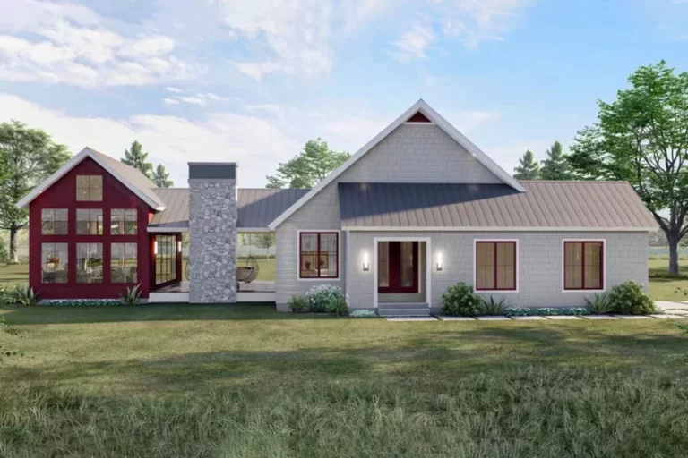 Single-Story 2-Bedroom Dogtrot Farmhouse with Window-Filled Rec Room (Floor Plan)
