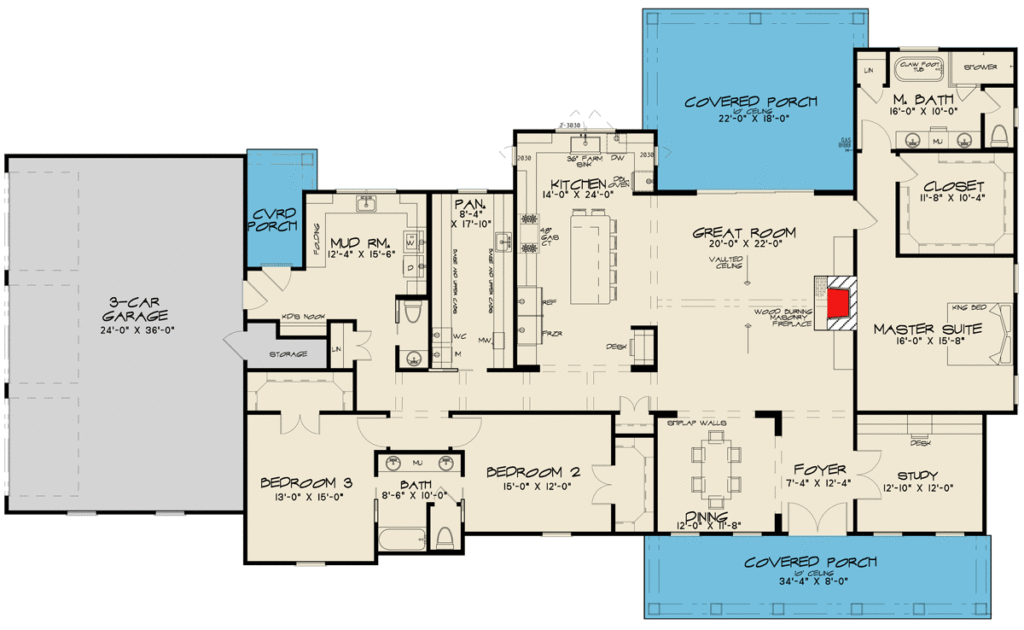 3-bedroom One-story Modern Farmhouse With Study And Large Mudroom 