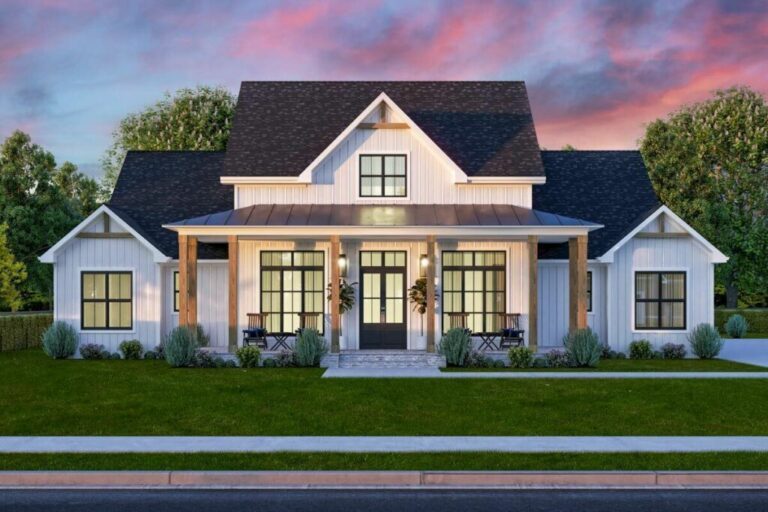 Single-Story 4-Bedroom Modern Farmhouse with a Home Office (Floor Plan)