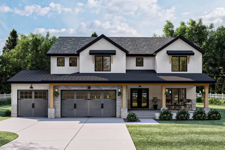 5-Bedroom Two-Story Modern Farmhouse With Upstairs Office And Built-in Desk (Floor Plan)